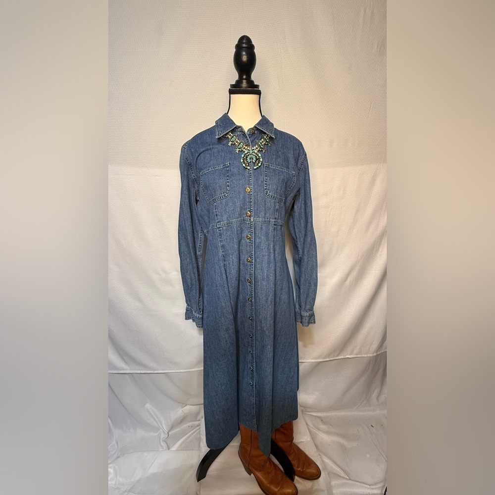 VINTAGE LIZ CLAIBORNE DENIM DRESS - Picture 2 of 9